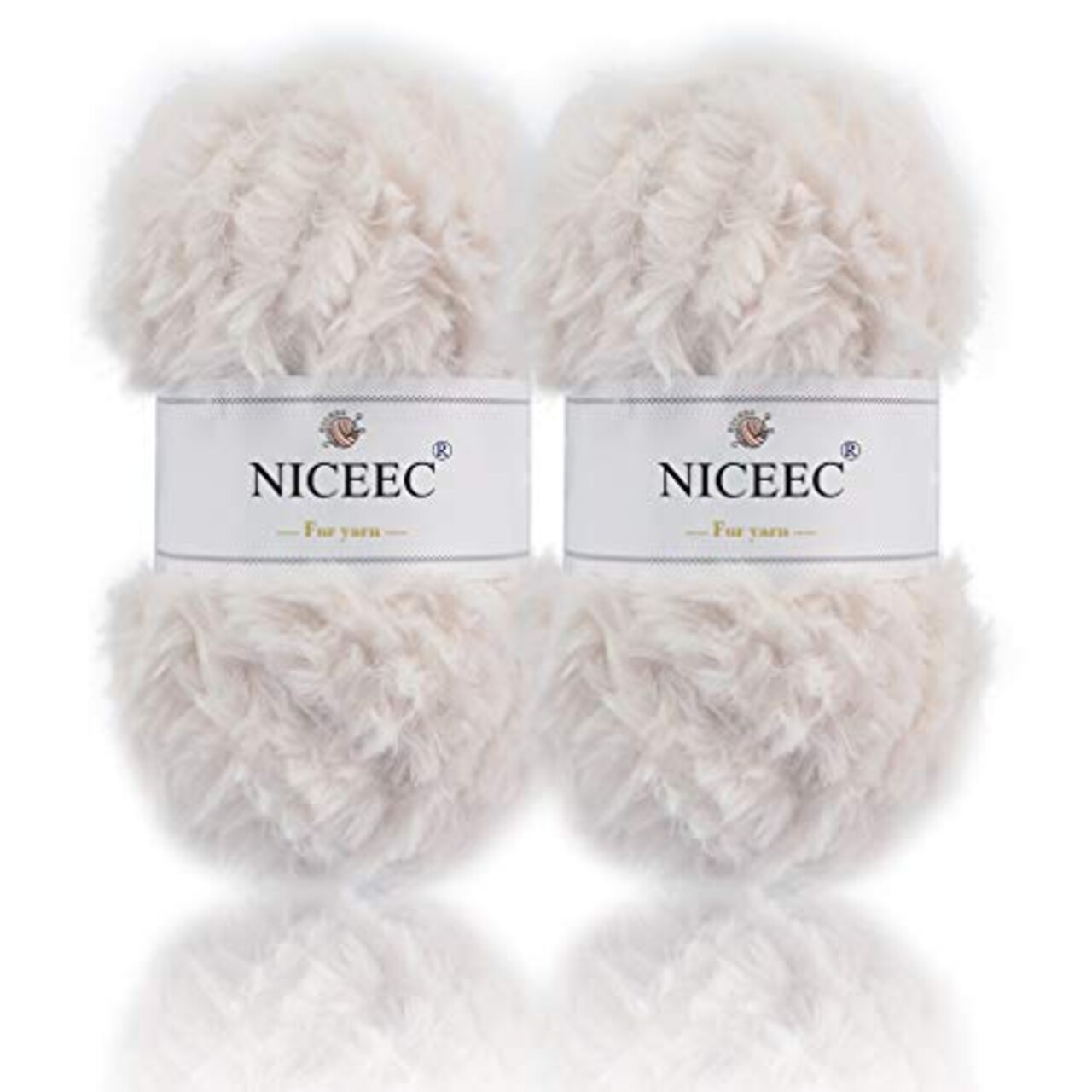 NICEEC 2 Skeins Super Soft Fur Yarn Chunky Fluffy Faux Fur Yarn Eyelash Yarn for Crochet Knit -Total Length 2×32m(2×35yds,50g×2)-Cream White